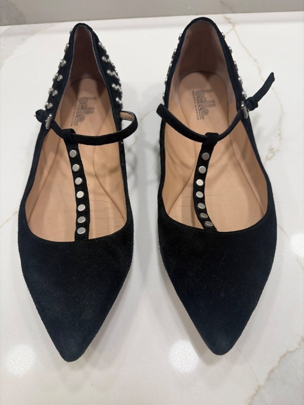 Belle by Sigerson Morrison T-Bar Studded Ballet Flats Size 8 Punk Edgy